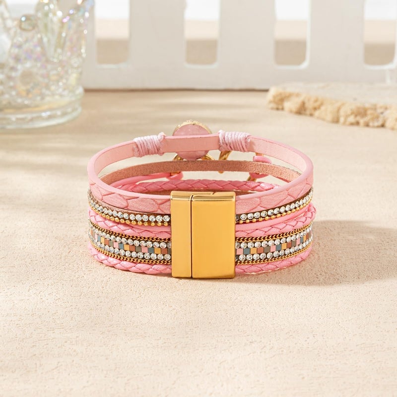 Rantanto Braid Leather Wrap Bracelet Trendy Stackable Crystal Cuff Boho Gold Heart Bracelet Jewelry Gift For Women - Image 5